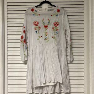 Embroidered White Long Sleeve Swing Dress